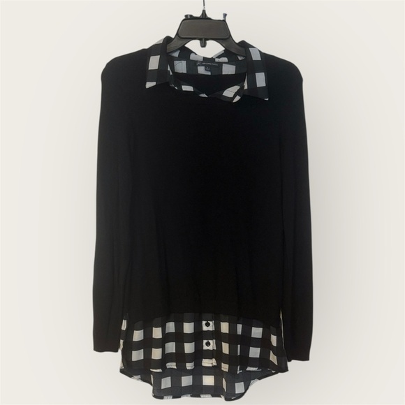 Adrianna Papell Tops - Adrianna Papell Black and White Checkered Button Down Blouse